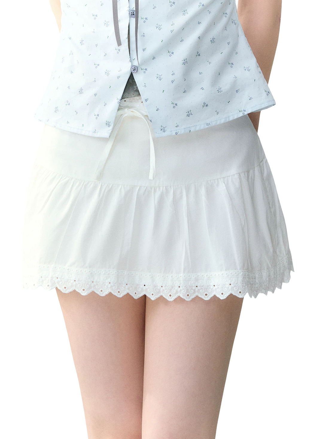 White Lace High-Waist A-Line Skirt