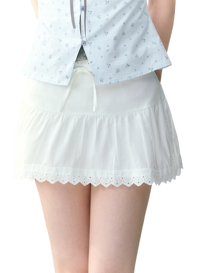 White Lace High-Waist A-Line Skirt
