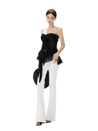Sequin Pleated Bustier Top