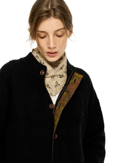 Jacquard Knit Zip Cardigan