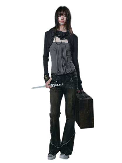 Distressed Hooded Knit Bustier Top