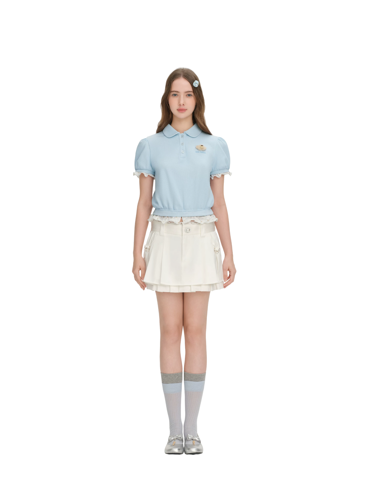 Gathered Puff Sleeve Polo T-shirt