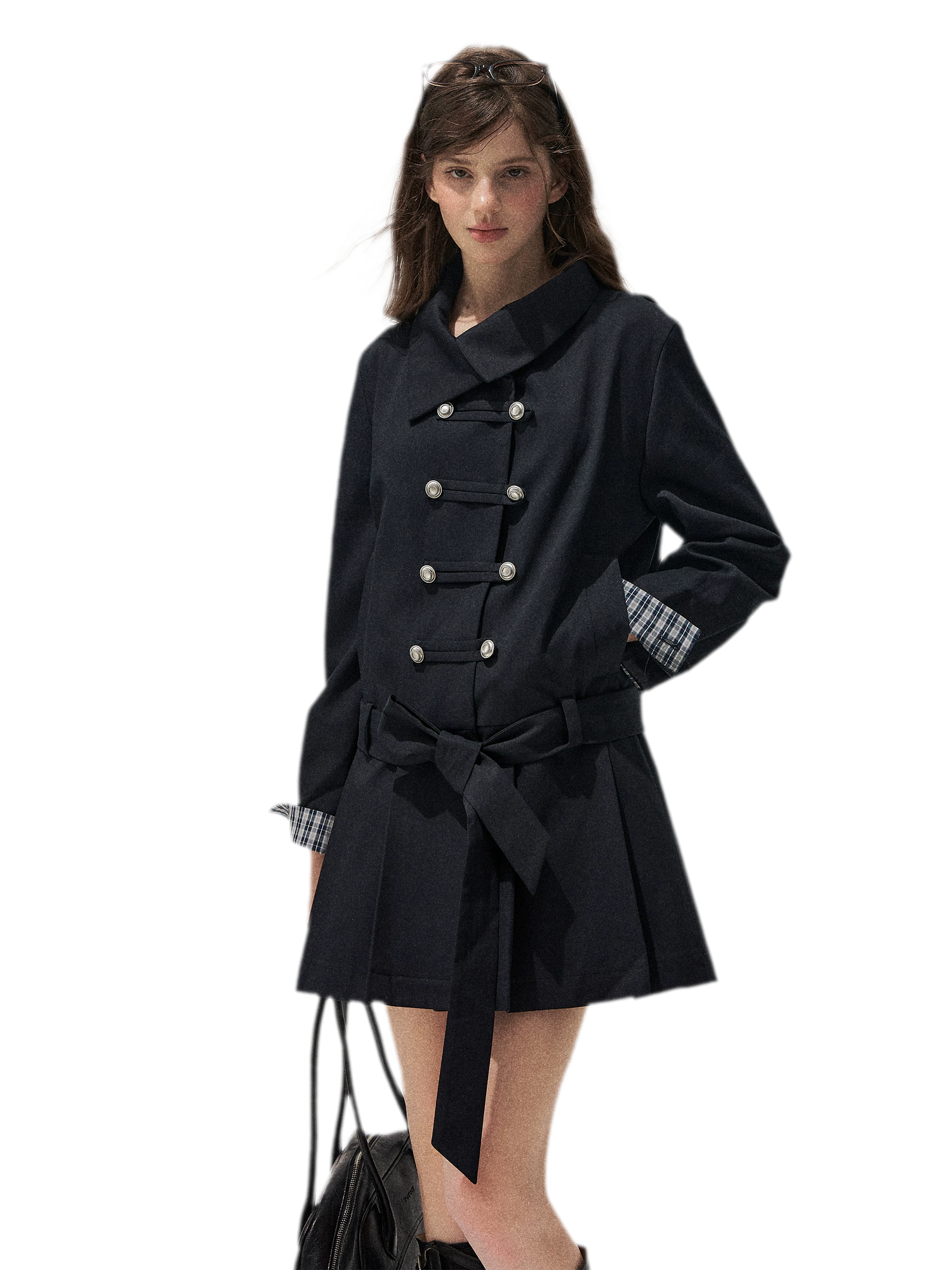 Plaid Cuff Napoleon Trench Dress
