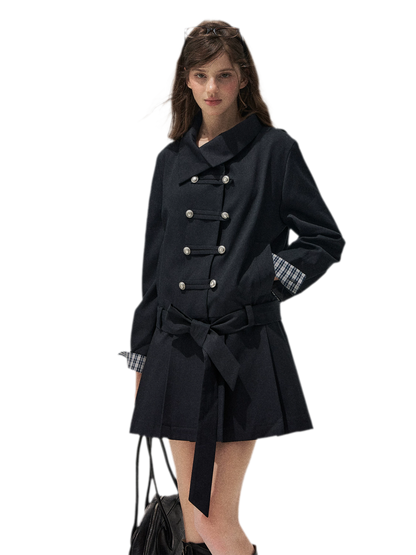 Plaid Cuff Napoleon Trench Dress