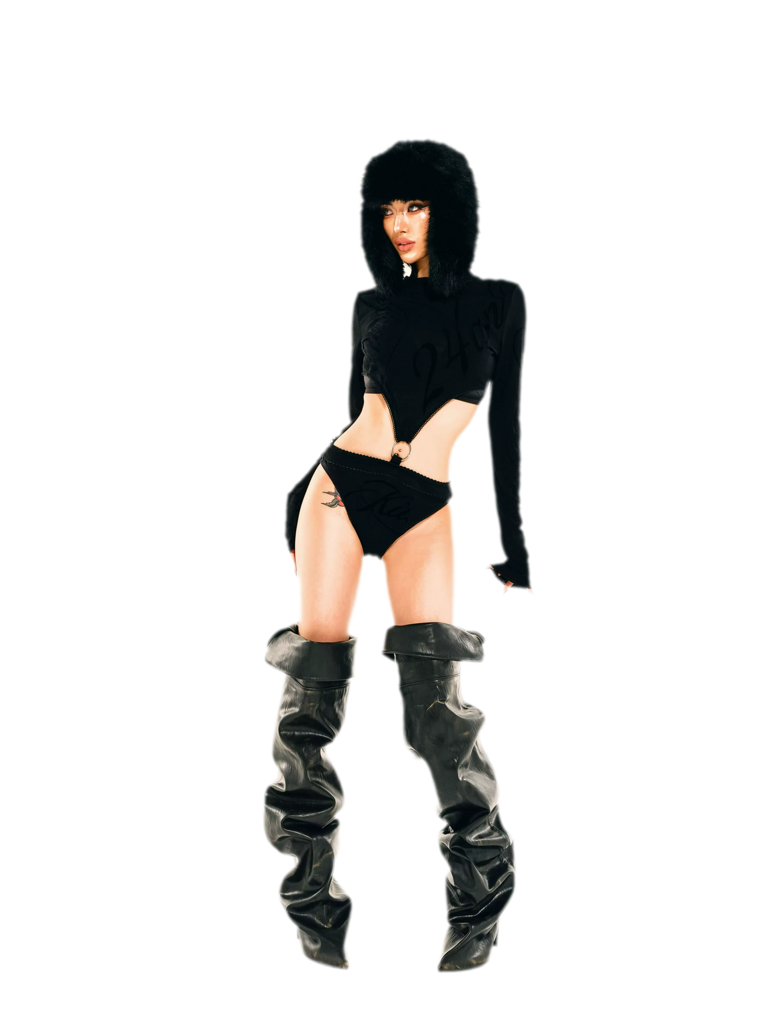 Flocked Cutout Fitted Bodysuit