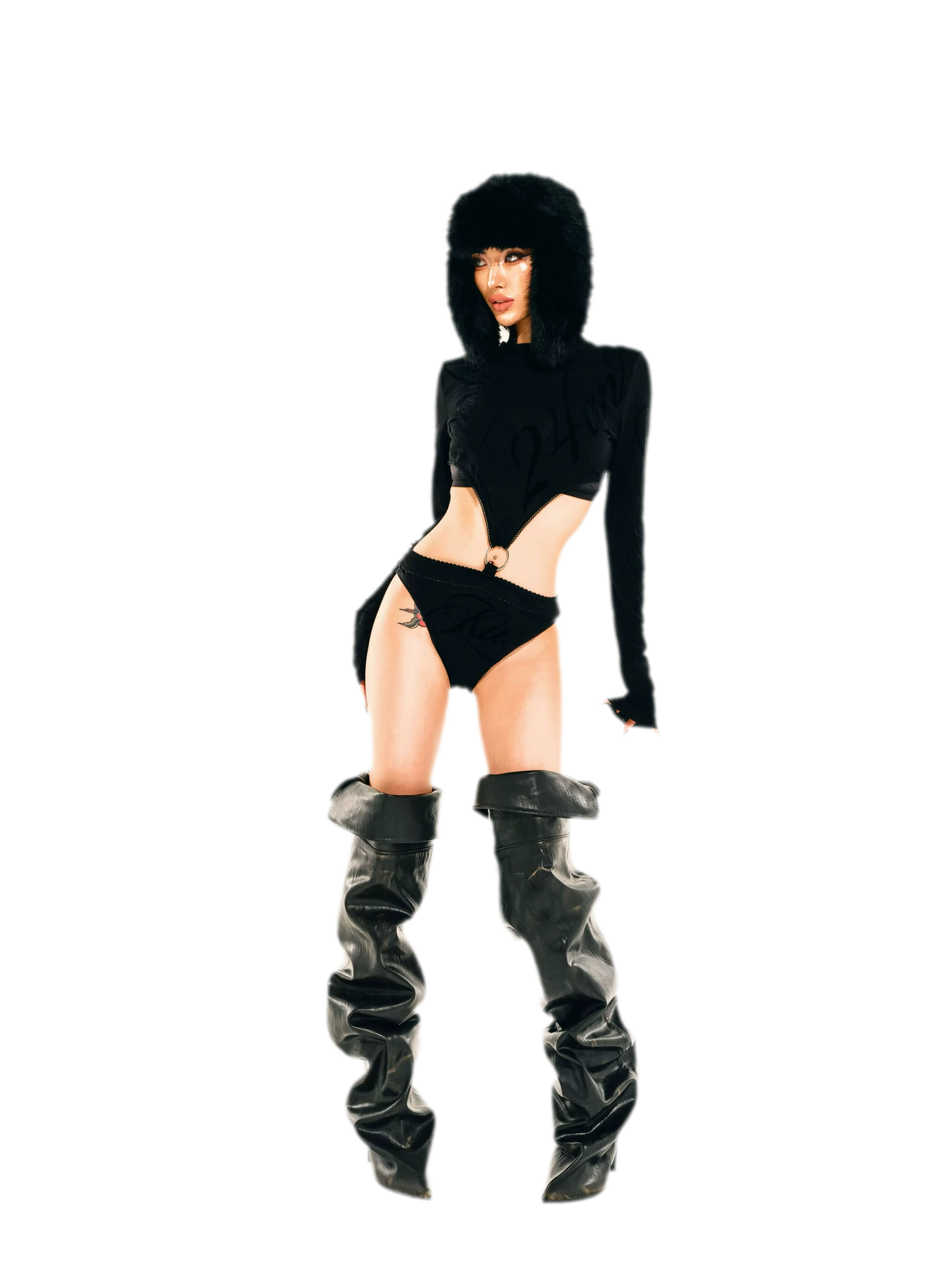 Flocked Cutout Fitted Bodysuit