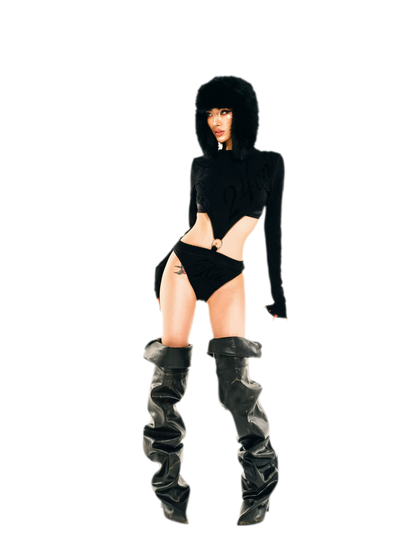 Flocked Cutout Fitted Bodysuit