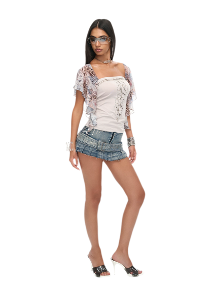 Irregular Ruffle False Two-Piece Bustier Top
