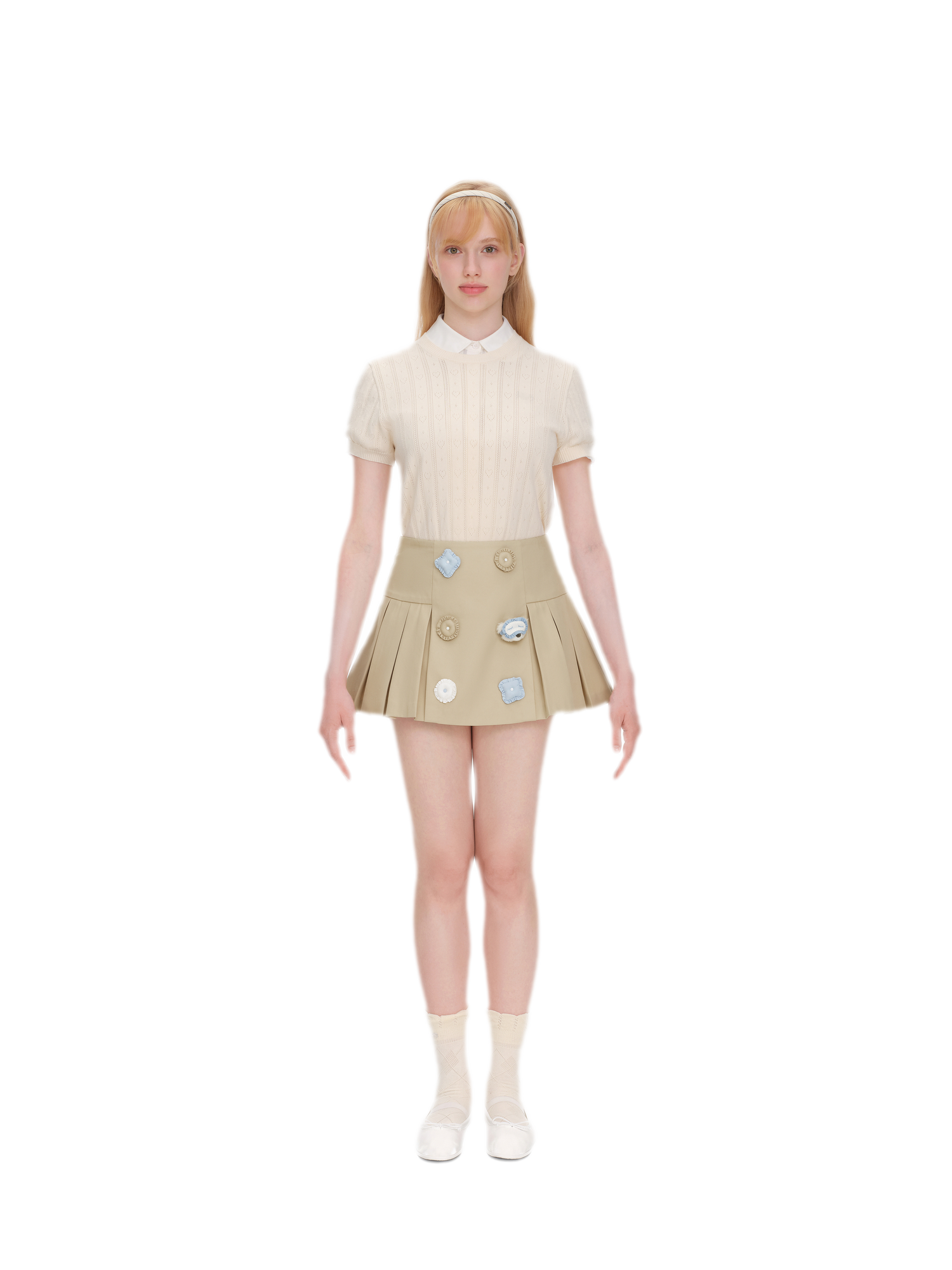 Bear Pleated Cotton Skort