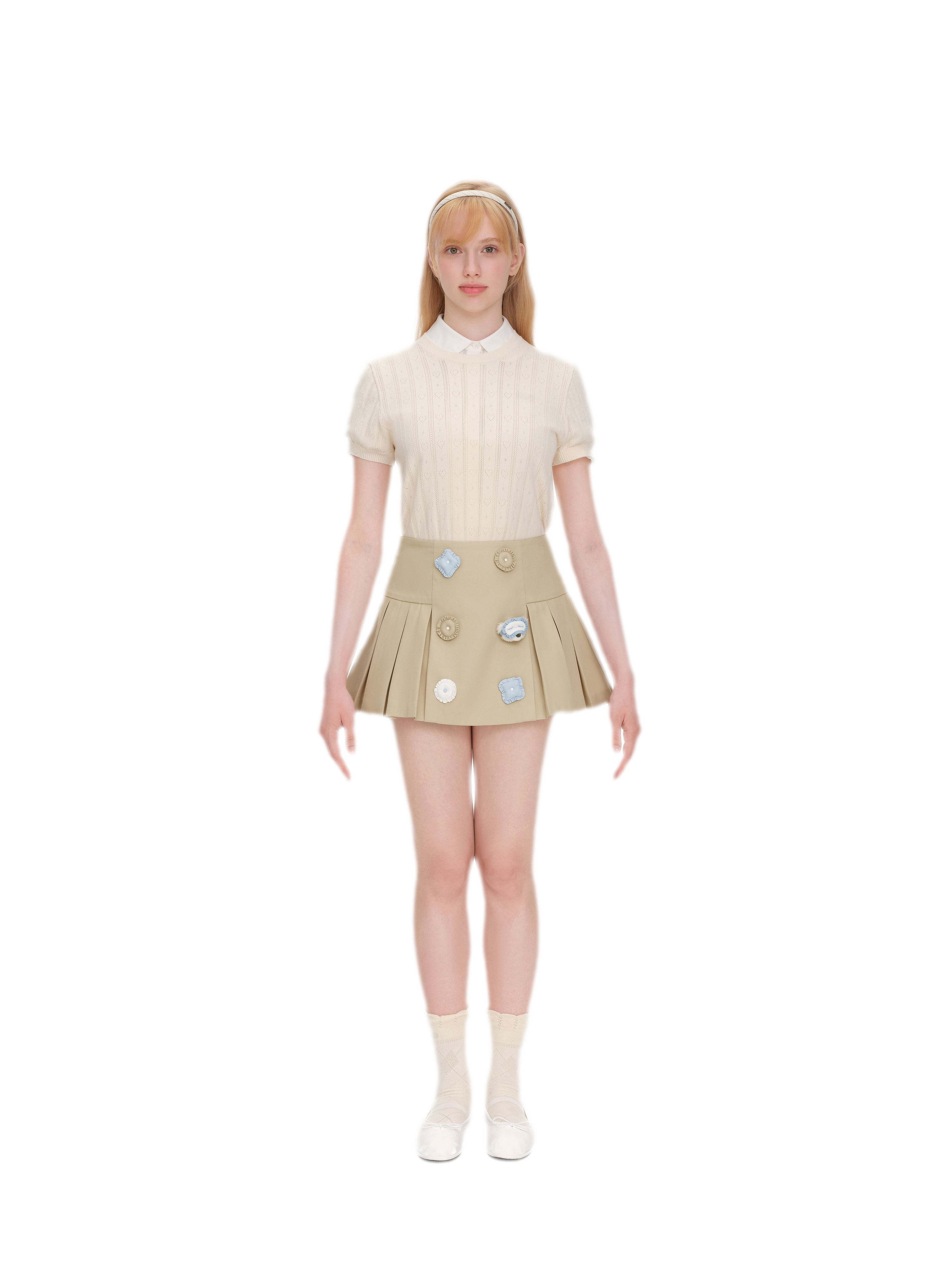 Bear Pleated Cotton Skort