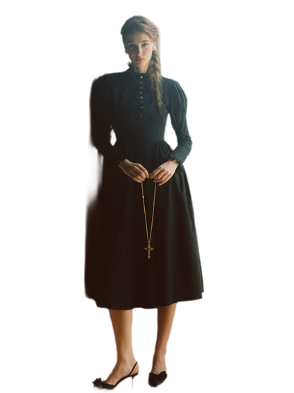 Lace Trim Victorian Midi Dress