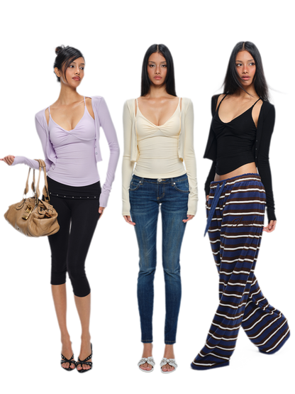Twisted Bust Camisole Cardigan Set