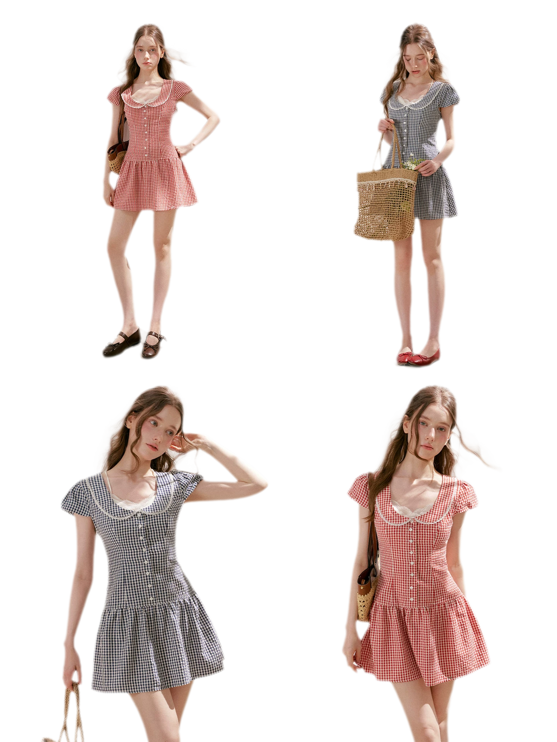 Tencel Cotton Lace Vintage Plaid Short Sleeve Dress