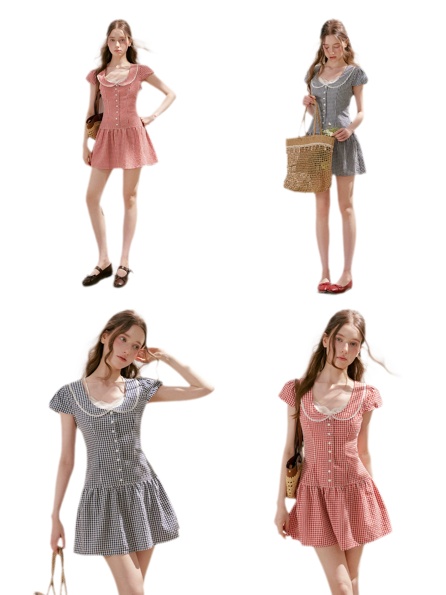 Tencel Cotton Lace Vintage Plaid Short Sleeve Dress