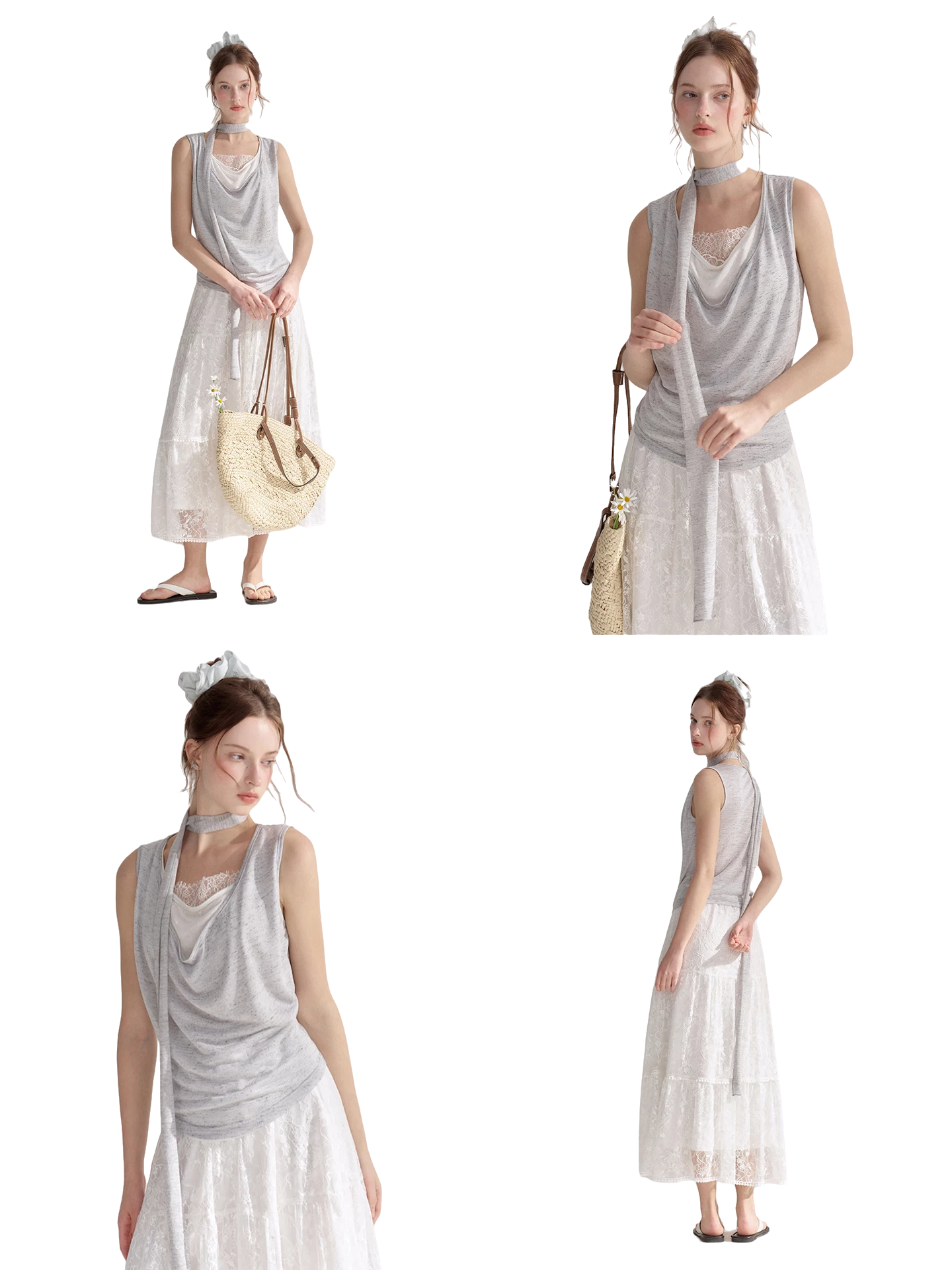 Draped Neckline Lace Patchwork Vest