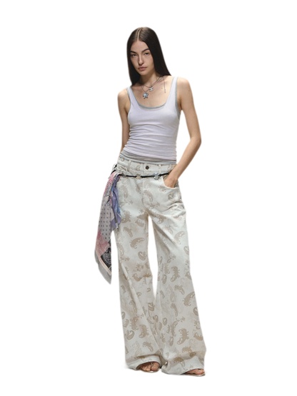 Original Paisley Print Washed Straight-Leg Jeans