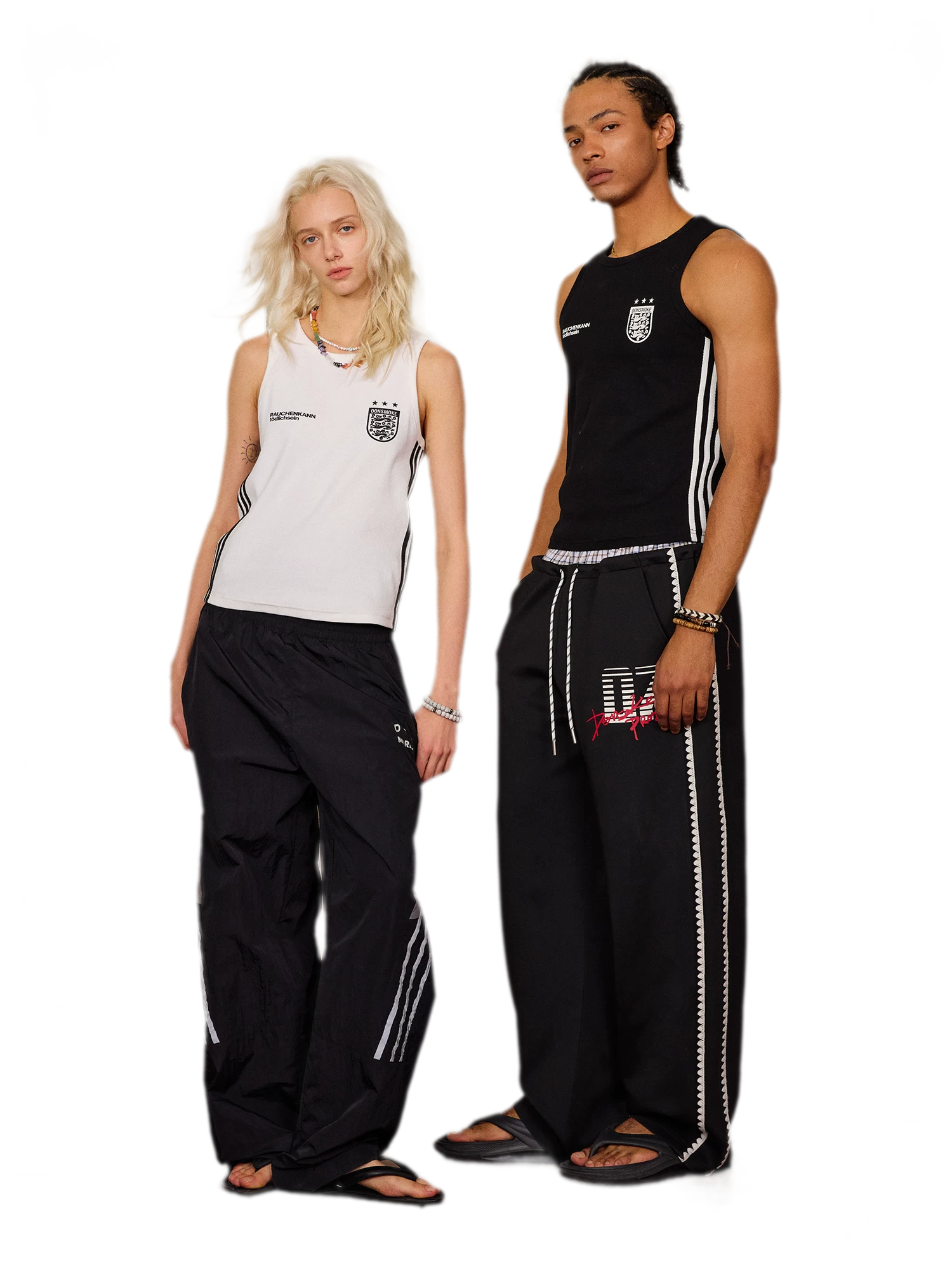 Shell Embroidery Graffiti Print Double Waist Pants