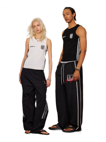 Shell Embroidery Graffiti Print Double Waist Pants