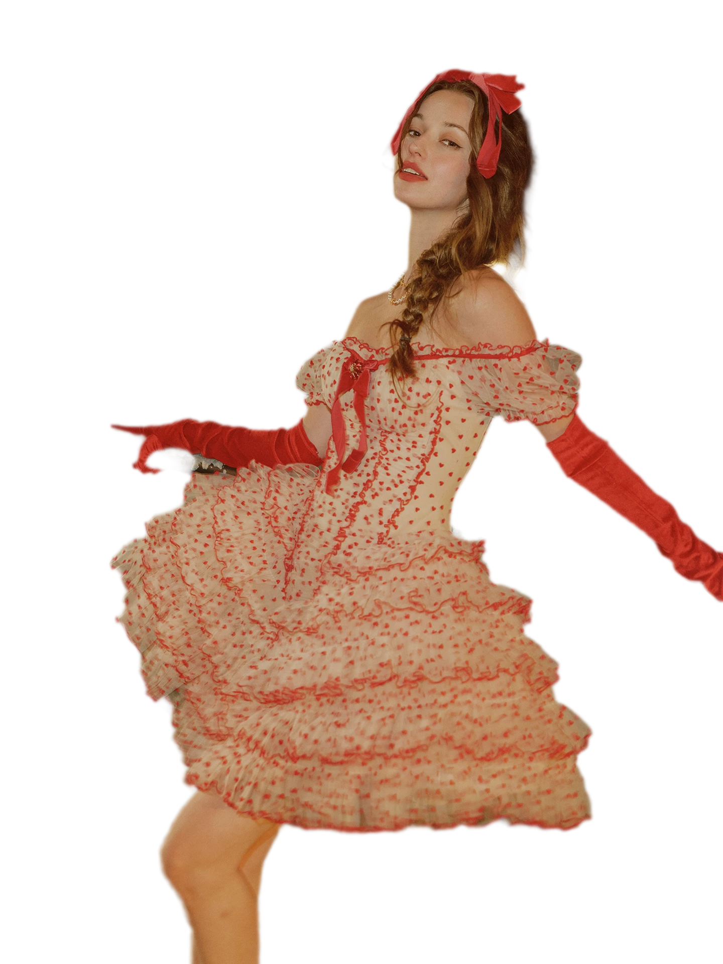 Flocked Bow Ruffle Dress