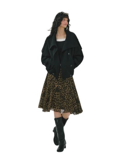 Flowing Leopard Print Midi Skirt