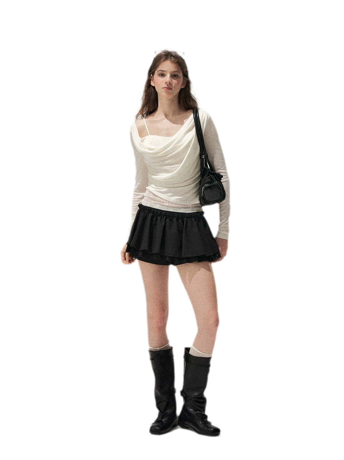 Cowl Neck Draped Long-Sleeve Tee