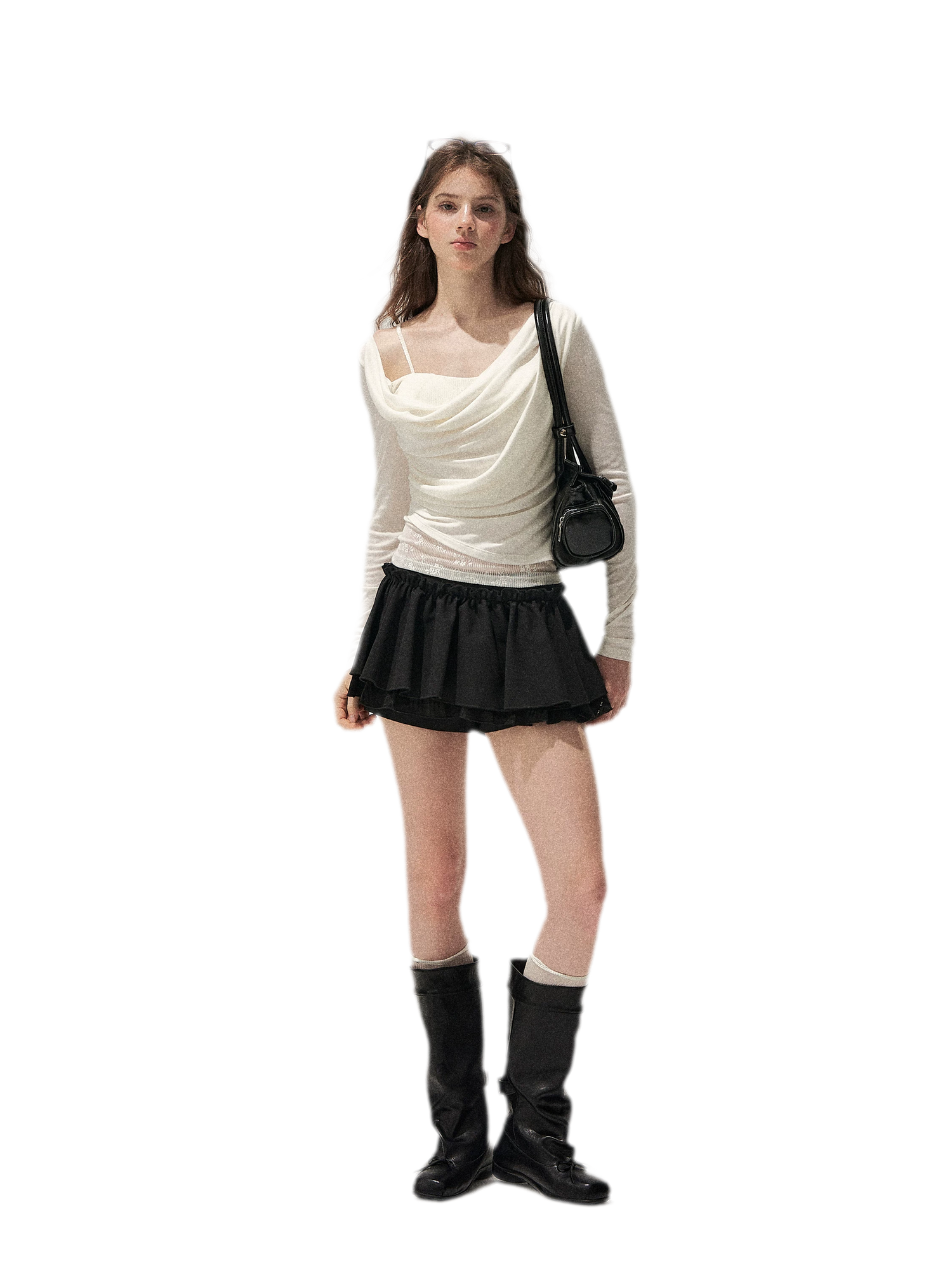 Cowl Neck Draped Long-Sleeve Tee