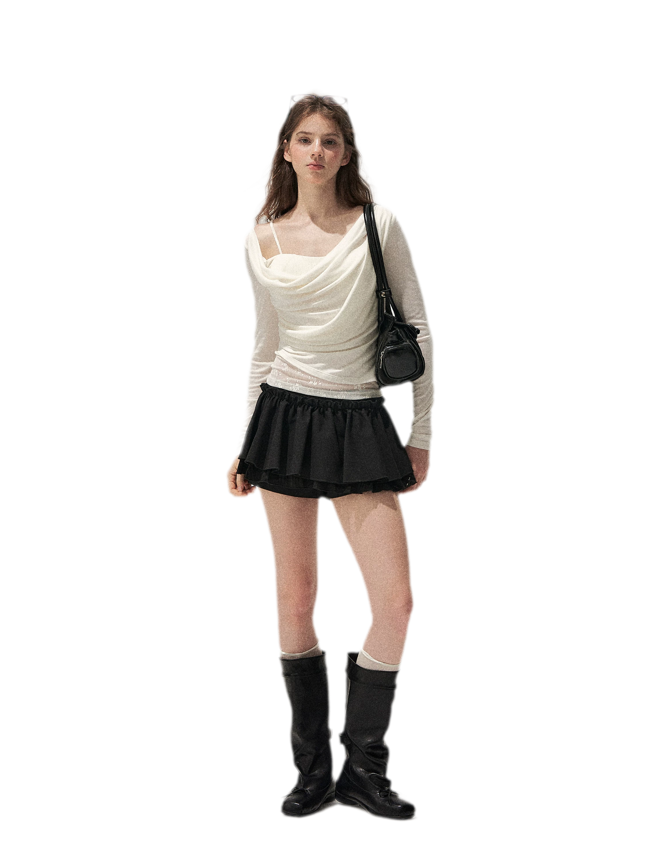 Cowl Neck Draped Long-Sleeve Tee