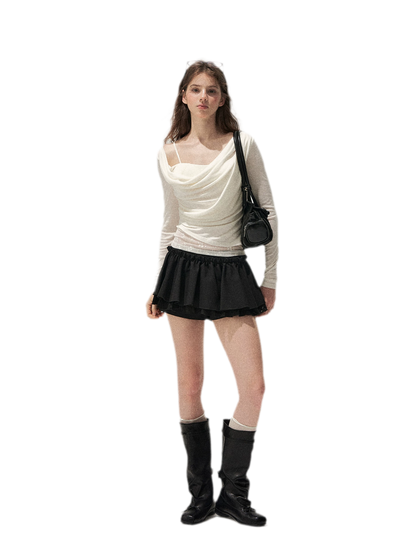 Cowl Neck Draped Long-Sleeve Tee