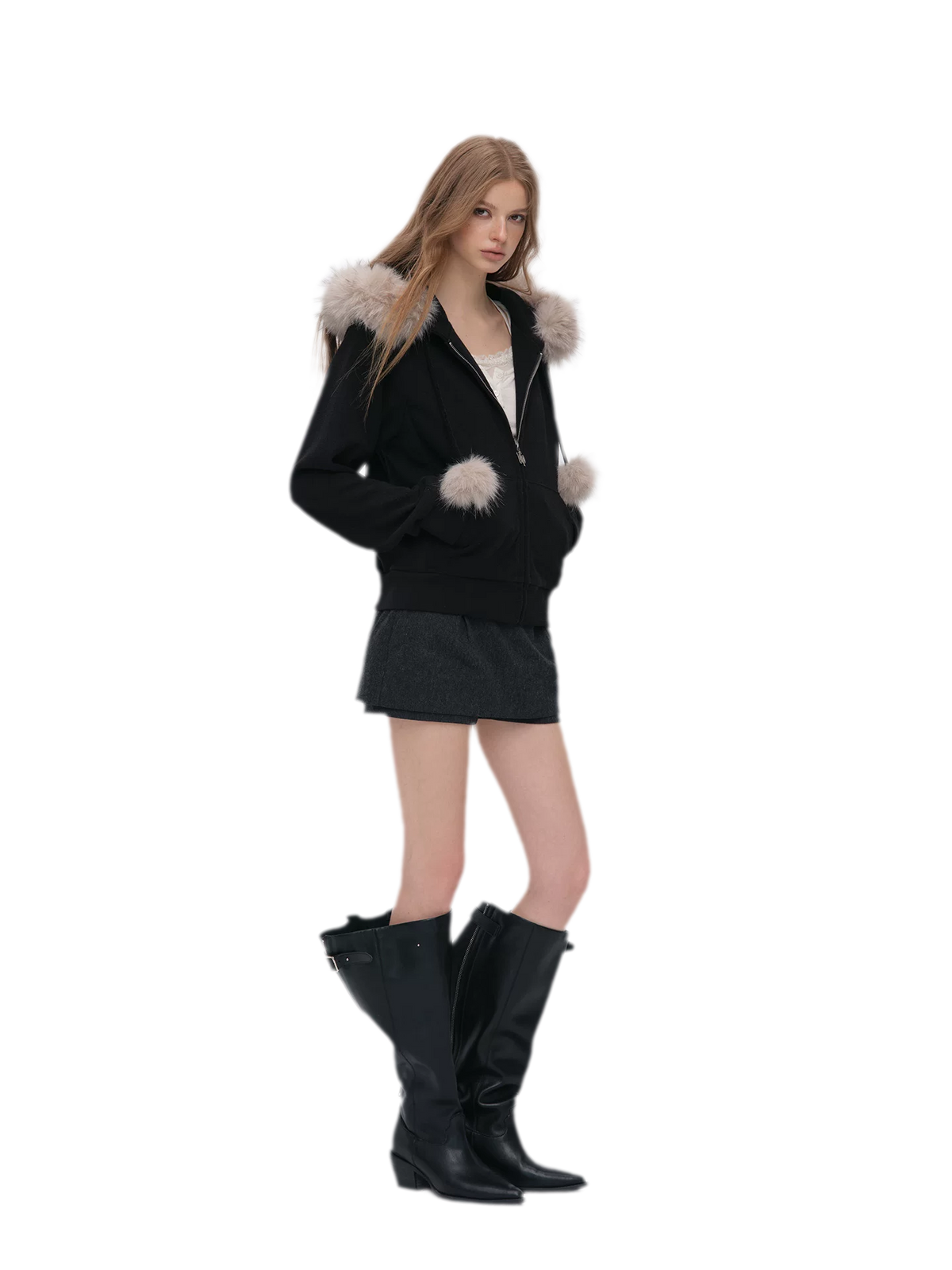 Contrast Fur Hooded Tracksuit