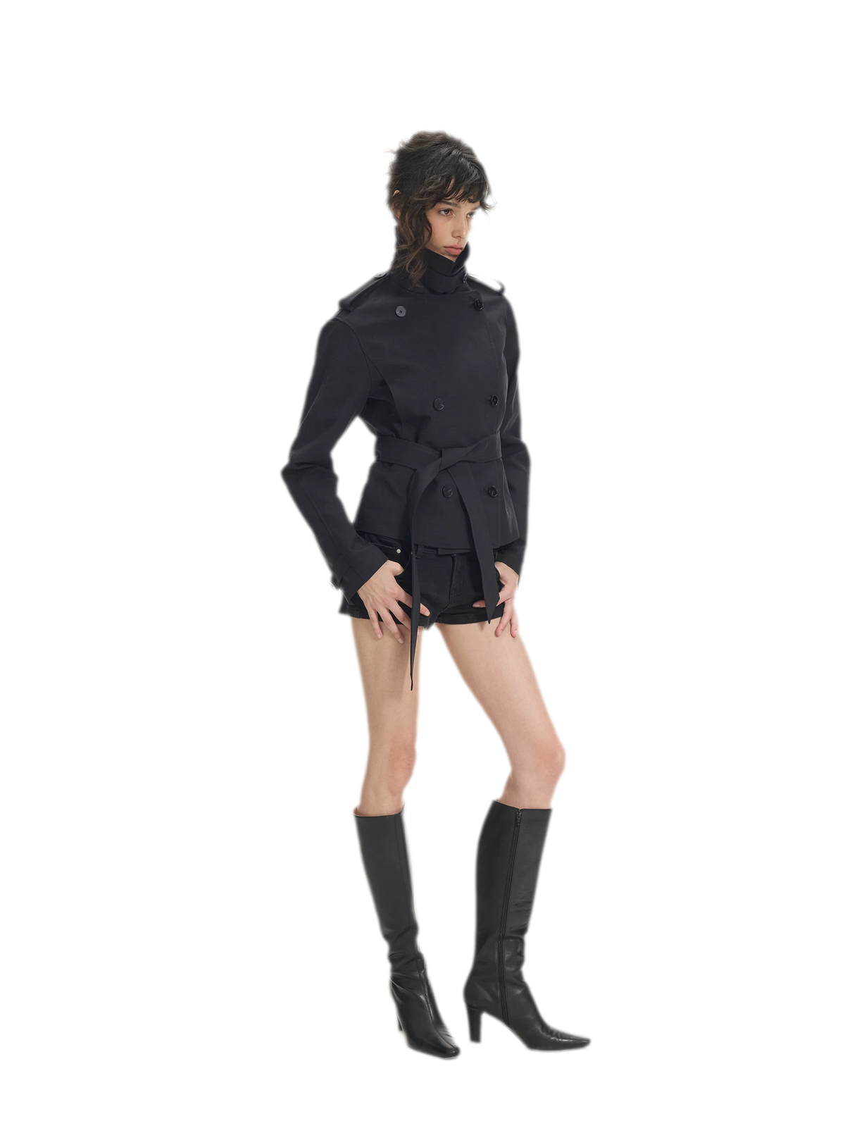 Combed Cotton Cropped Trench Coat