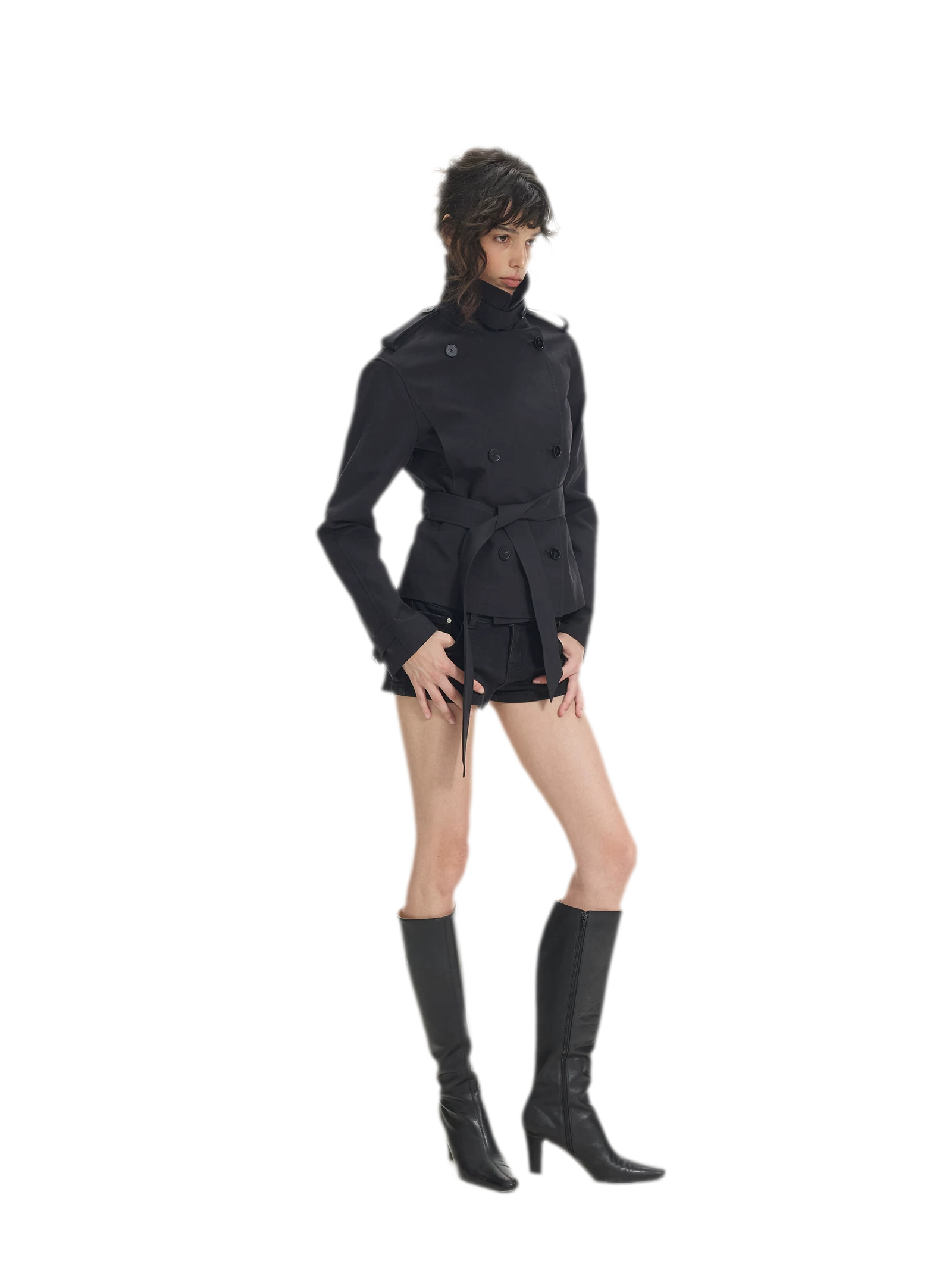 Combed Cotton Cropped Trench Coat