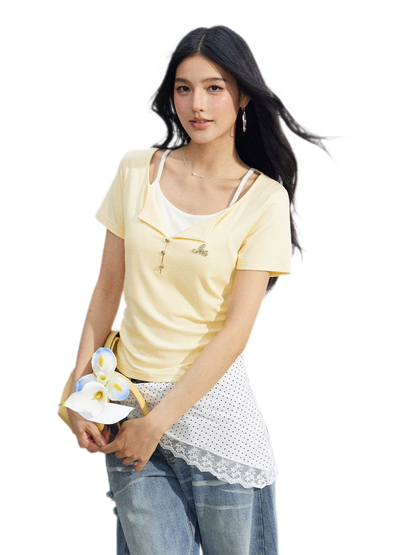 Two-Tone Layered Look Slim Fit T-Shirt