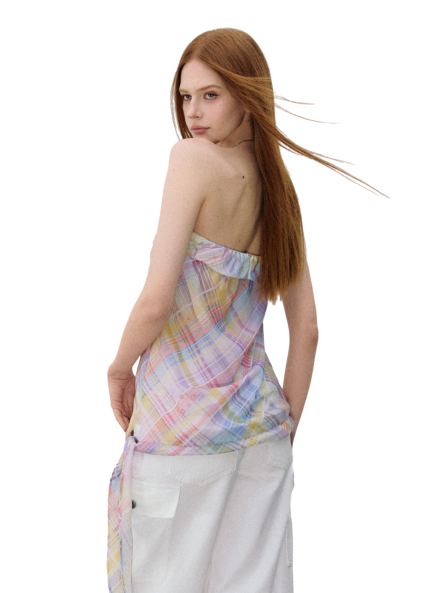 Iridescent Plaid Ruffle Bandeau