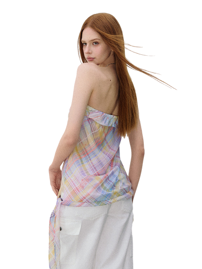 Iridescent Plaid Ruffle Bandeau