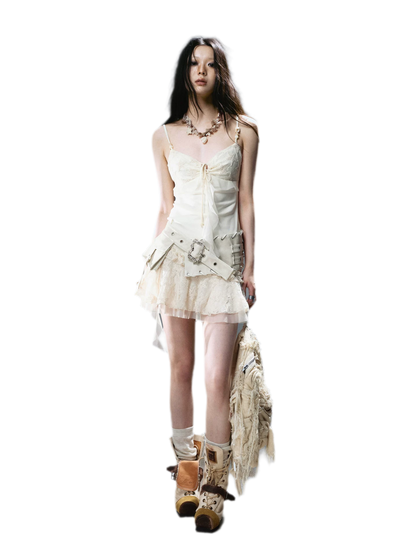 Ruched Mesh Strap Dress