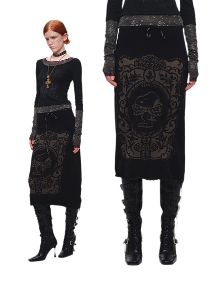 Burnout Graphic Midi Knit Skirt