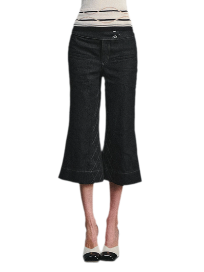 Retro Flare Cropped Jeans with Wide Waistband