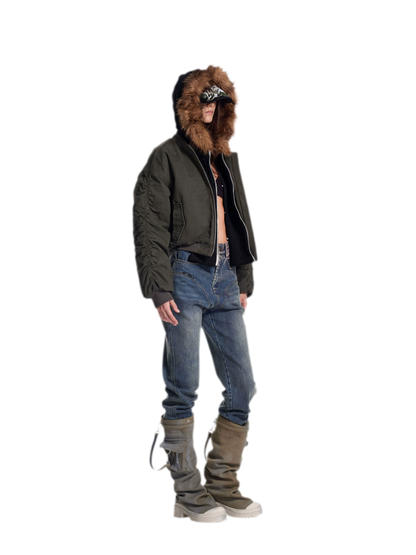 Washed Twill Hooded Flight Jacket