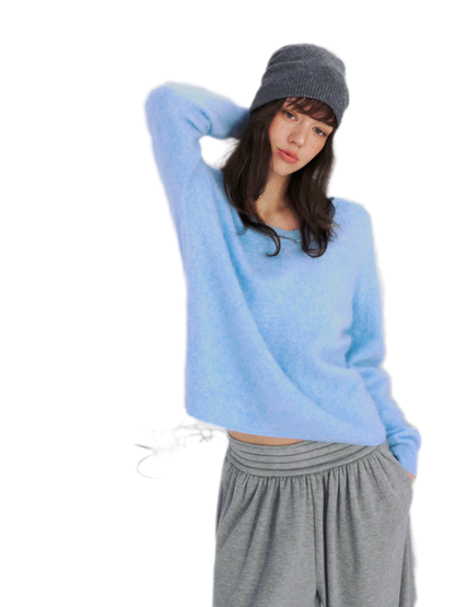 Flauschiger Mohairpullover mit V-Ausschnitt