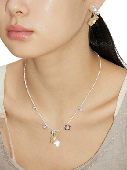 Floral Bear Pearl Necklace