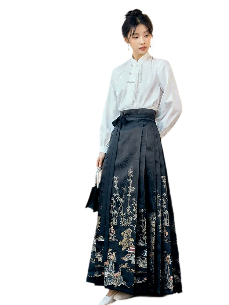 墨白·竹下听澜 Ink Bamboo Ripples Brocade Mamian