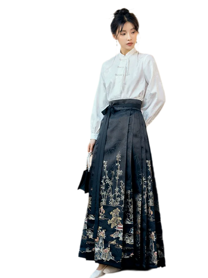 墨白·竹下听澜 Ink Bamboo Ripples Brocade Mamian