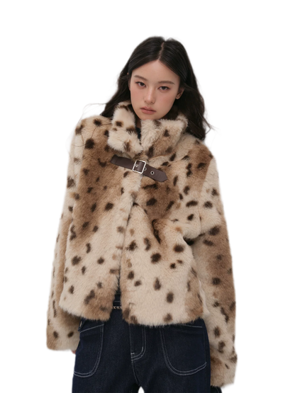 Leopard Faux Fur Buckle Jacket