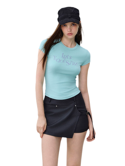 Tencel-Cotton Letter Print Slim T-Shirt