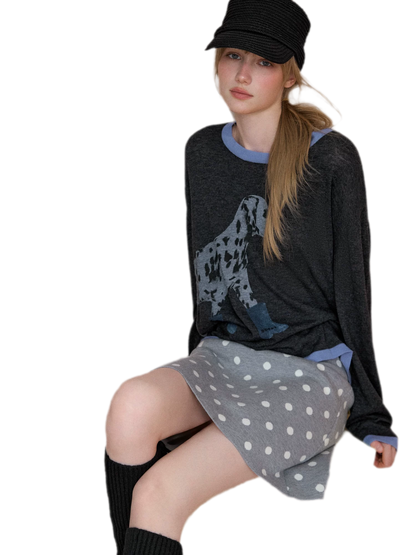 Oversized-Strickpullover mit Dalmatiner-Print