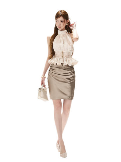 Draped Button Mini Skirt