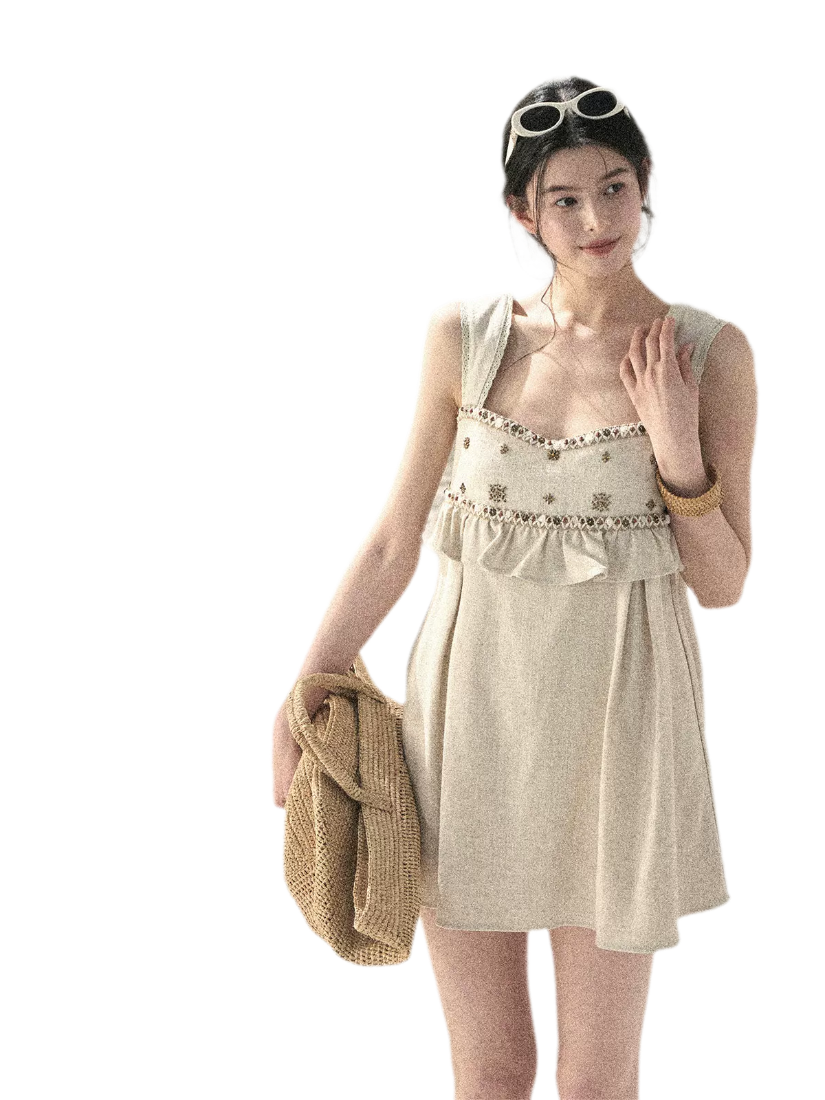 Sunlit Wheat Field Lace Strap Dress