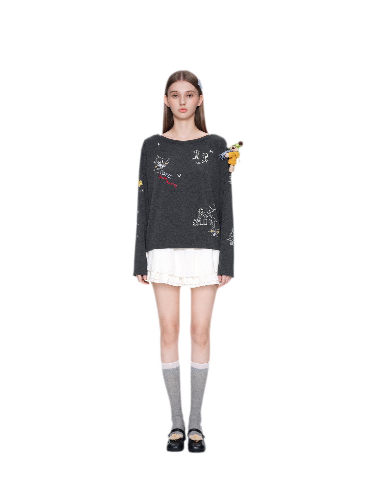 Graphic Off-Shoulder Long-Sleeve T-Shirt