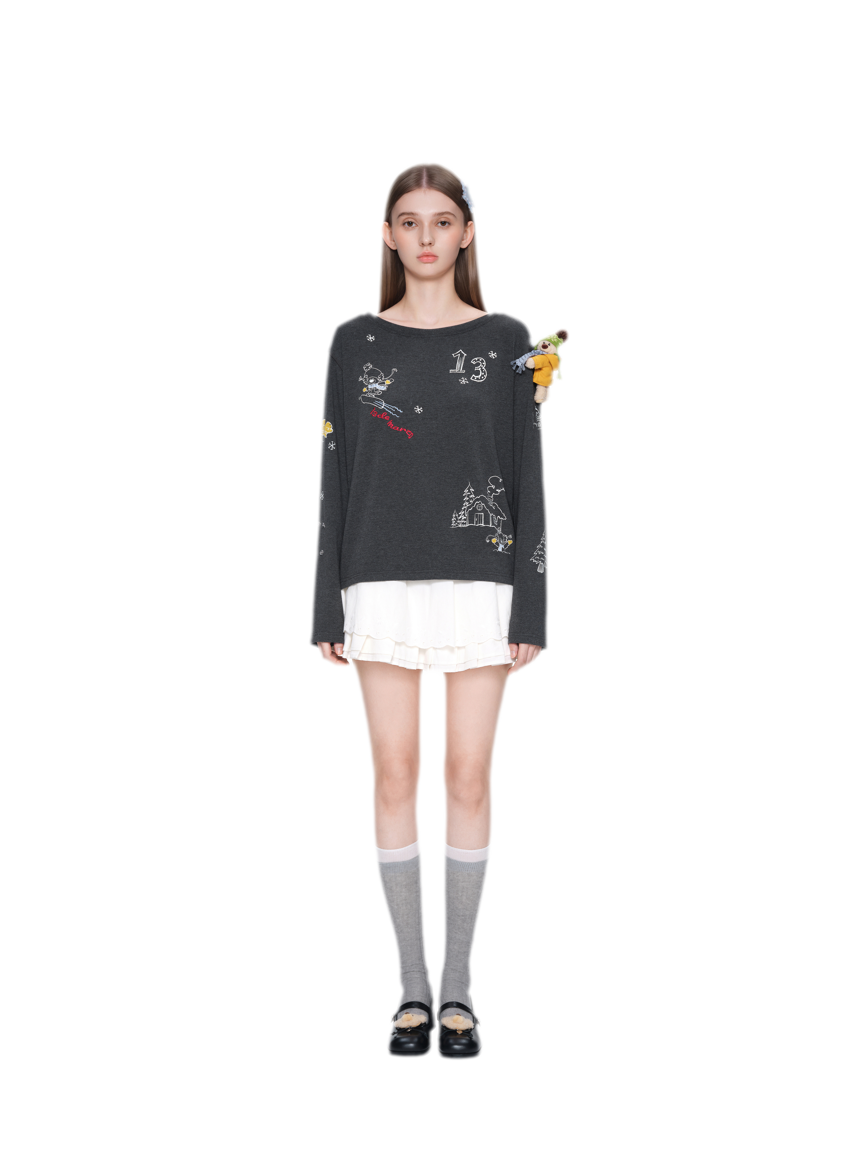 Graphic Off-Shoulder Long-Sleeve T-Shirt