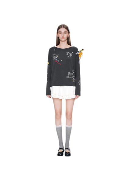 Graphic Off-Shoulder Long-Sleeve T-Shirt